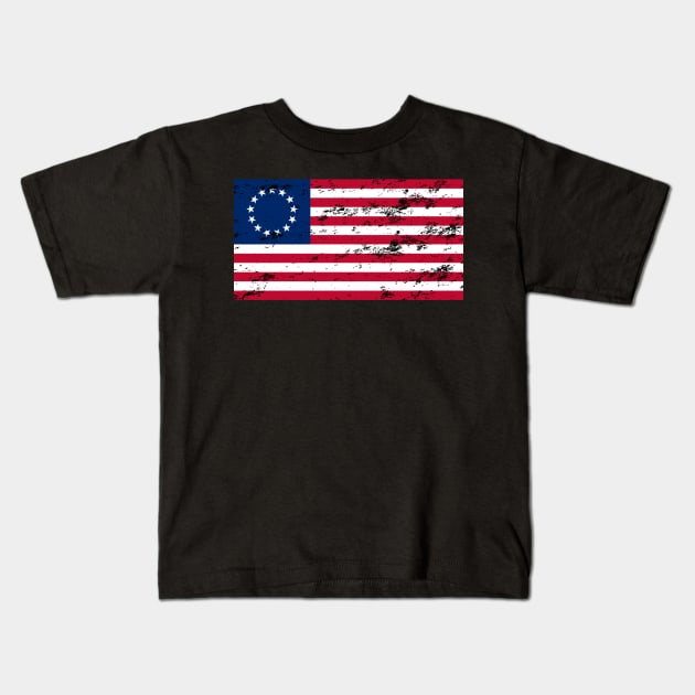 Betsy Ross Flag U.S.A. United States Of America Classic Flag Kids T-Shirt by yellowpinko